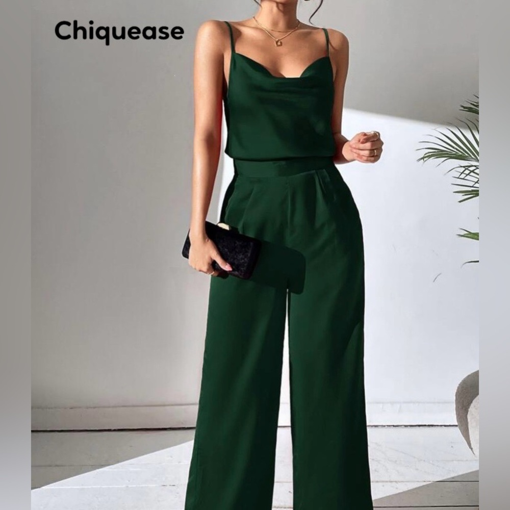 Women's Wide Leg Jumpsuit in Dark Green